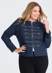 [Virtuelle] Taking Shape Cotton Military Denim Jacket Size 14 in Washed Indigo - Plus Size Women's Clothing Washed Indigo