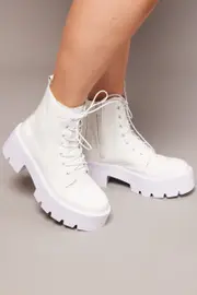 White Lace Up Chunky Boots