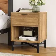 ALFORDSON Wooden Bedside Table with Metal Frame Base, Compact Nightstand with Drawer and Shelf, Storage Chest Cabinet for Bedroom, Living Room and Hallway, 40 x 39.5 x 50.5cm Side End Table, Brown