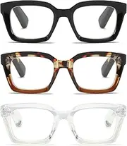 3 Pack Oversize Square Design Reading Glasses for Women, Blue Light Blocking Computer Reader