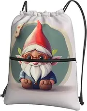 EdWal Cute Gnome Print Drawstring Backpack Gym Bags Sports Bags With Zipper Pocket For Travel Beach, Black, One Size