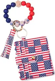 TJCGCKK 4th of July Wristlet Wallet Keychain Bracelet Bangle Key Ring RFID Credit Card Holder Purse for Independence Memorial Day Flag