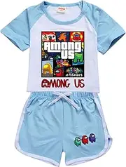 [Flyself] Short Sleeve T-Shirt & Shorts Sets Youth Summer Pyjama Sleepwear Tops and Shorts Light Blue