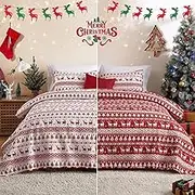CAROMIO Christmas Quilt Set King Size - Boho Reversible Bedspread Coverlet Set with Christmas Tree Reindeer Snowflakes Printed Pattern, Soft Lightweight Bohemian Quilt Bedding Cover Set King
