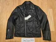 NEW MEN'S UNIQLO FAUX LEATHER DOUBLE BREASTED JACKET BIKER MOTO BLACK SIZE XS