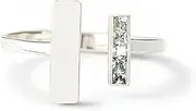 [Mintique] Thick And Thin Ring Through Sterling Silver Small Gemstone Parties Wedding Anniversary Modern Adjustable Ring For Women Girls, Sterling Silver, Cubic Zirconia