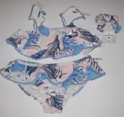 Tommy Bahama 6 Girls 2 Pc Pink Flounce Bikini Swimsuit with Hair Scrunchie