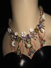 BETSEY JOHNSON BUZZ OFF LUCITE FRONTAL NECKLACE WITH FLOWERS AND BEE AND BLING