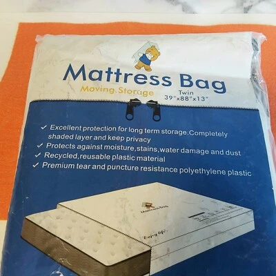 Twin Mattress Moving Storage Zipper Bag Heavy Duty Waterproof Reusable OverSized