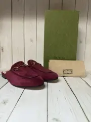 Gucci Princetown Horsebit Suede Mule Flat Burgundy Sz 36.5 / 6.5