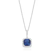 Zamel's Sterling Silver Cushion & Created Blue Sapphire Diamond Set Pendant