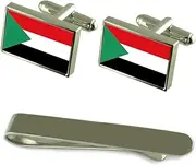 [Select Gifts] The Sudan Flag Silver Cufflinks Tie Clip Box Gift Set