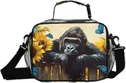 Insulated Lunch Box Gorilla Sunflower Fence for Women Men - Ideal for Work, Picnics - Includes Adjustable Shoulder Strap