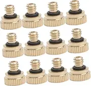 NULYLU 12Pcs Brass Misting Nozzle Atomizing Spray Mister for Outdoor Cooling Garden Hose Nozzle for Irrigation Durable Low Pressure Misting Spray System