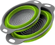 Collapsible Colander Set of 2 Round Kitchen Sink Strainer Set and Fruit Basket- 1 Large 1 Small Perfect for Draining Pasta, Vegetable and Fruit - Home Essentials (Green, One Size)