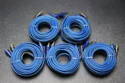 5 PC 20 FT RCA WIRE BLUE GRAY 2 CHANNEL CAR HOME AUDIO INTERCONNECT STEREO BLS20