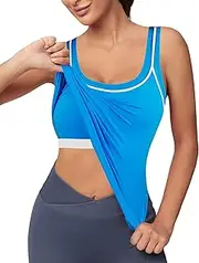 [Blooming Jelly] Women Workout Tank Tops Color Block Athletic Tops Crop Yoga Tops with Built in Bra