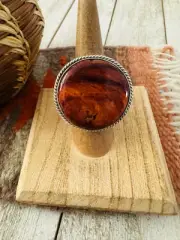Navajo Sterling Silver & Orange Spiny Ring Size 6.5