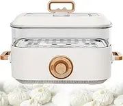 Electric Steaming Cooker, 1350W Electric Hot Pot Steamer,One Click Control Stainless Steel Steamers, 5L Non-Stick Pot Liner for for Vegetables, Meats, Fish，for Soup Dumplings, Scallop, Prawns