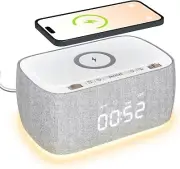 Alarm Clock with Wireless Charging Bluetooth Speaker