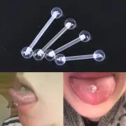 10Pcs Acrylic Clear Soft Bar Tongue Ring Helix Piercing Sexy Body Jewe-ON