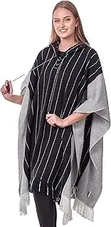 [INTI ALPACA] Alpaca Cape Poncho for Women - Black and White Knitted Shawl, Black and White, One Size