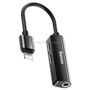 L52 3 In 1 8 Pin Male to 3.5mm Female + Dual 8 Pin Female Charging Call Listening Song Metal Audio Headphone Adapter(Black)