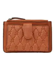 [PIERRE CARDIN] Pattern Embossed Leather Zip Wallet in Apricot