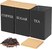 Coffee Tea Sugar Canister Set Airtight Metal Canister Set Canister Set with Lid for Kitchen Counter Food Storage Containers Jars Kitchen Decor Containers for Coffee Sugar Tea (Black)