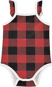 [FRODOTGV] Plaid Red Black Baby Girls' Sleeveless Bodysuits Cute Soft Baby Home Outfit for Toddler 3M, Plaid Red Black, 12M, Plaid Red Black, 12M