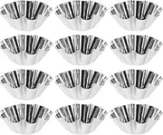 12pcs Mini Tart Tins Stainless Steel Tart Pans Muffin Mould Mini Tart Pans Round Egg Tart Tins Tart Baking Pan Muffin Cake Tart Mould Tart Molds for Baking Mini Oven Bakeware Jelly, Silver