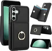 [Boyobacase] for Samsung Galaxy S23 FE 5G Case Wallet with Card Holder,for Galaxy S23 FE 5G Flip Case 360°Rotation Ring Holder Kickstand Protective Phone Cover with 4 Card Slots and Cash Pocket-Black