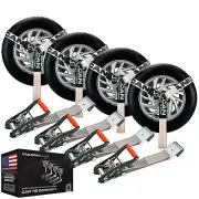 Lasso Car Tie Down - Flat Hooks - 2x96" 4 Pack - Silver Series - 3300 lbs SWL