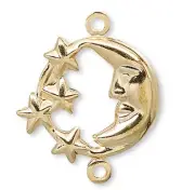 10 Double Sided Gold Plated Brass Drop 11mm Moon Face with Stars Earring Links