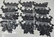 Lot of 12 Black Large Floral Flower Beaded Sequined Sew-On Applique Crafts VTG
