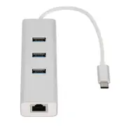 ASTROTEK USB-C Type-C to LAN + 3 Ports USB3.0 Hub Gigabit RJ45 Ethernet Network Adapter Converter Cable 15cm