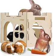 HIIMALEX Large Bunny House with Spacious Perch Hidey Detachable Playhouse Rabbits Habitats Indoor for Rabbit Guinea Pig Chinchilla Hedgehog Bunnies Hamsters Gerbil Ferrets Rats