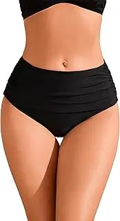 [Aokivvy] Women's High Waisted Bikini Bottoms Ruched Tummy Control Full Coverage Bathing Suit Swim Bottom 2025
