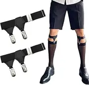 [lokxmve] 1 Pair of Socks Garters Men's Elastic Sock Holder with Non-Slip Locking Clips Socks Braces Adjustable Black Garter Clips Secure the Sock in Place, black, Elastisch