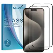 [2 Pack] Full Coverage Apple iPhone 15 Pro Max (6.7”) Tempered Glass Crystal Clear Premium 9H HD Screen Protector by MEZON (iPhone 15 Pro Max, 9H Full)