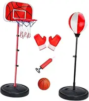 2 in 1 Kids Basketball Hoop and Punching Bag,Sports Game Play,with Boxing Gloves for 2 3 4 5 6 7 8 Years Old Birthday Gifts