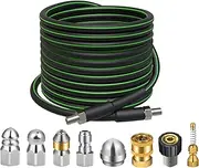 Sewer Jetter Kit for Pressure Washer 50 FT, 5800 PSI Pressure Drain Cleaner Hose for 1/4 Inch NPT Corner, Pressure Washer Cleaning Kit with 5 Pcs Sewer Jetting Nozzle, Pearl Corsage Pin (Black)