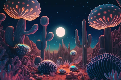 Psy Cacti UV tapestry, Blacklight Reactive, Psychedelic Tapestry, Trippy DMT Art