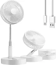 Portable Desk Fan, Foldable Fan Pedestal Stand Floor Fan Adjustable Height from 14.2 inch to 39inch, 4 Speeds & Time Settings, 7200mAh Rechargeable Battery Telescopic Oscillate USB Charging