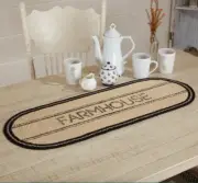 Farmhouse Black Tan Jute Braided Table Runner Stenciled Cottagecore Primitive