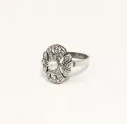 9901366 925 Silver Ring with Swarov. Stones u.Cultured Pearl Big 53