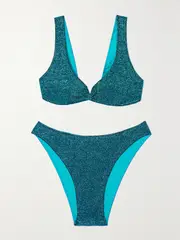 [Oséree] Oséree - Lumière Metallic Triangle Bikini - Azure - x large x large Blue