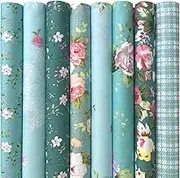 Mililanyo 8 PCS 18x22 inch Cotton Fabric Green Floral Rose Fat Quarters Fabric Pre-Cut Quilt Squares for Patchwork Quilting and DIY Sewing Projects