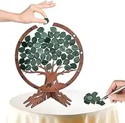 PAMBO Wedding Guest Book Alternative with 55 Green Leaves,Rustic Wooden Family Signing Tree Guest Book - 12" Handcrafted Wedding Decoration & Keepsake