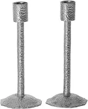 (D) Judaica Hammered Gold Metal Candle Stick 2 pc Holder (Silver)